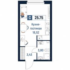 ЖК «Максималист», планировка студии, 25.75 м²