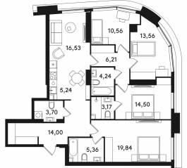 ЖК «Solos», планировка 4-комнатной квартиры, 115.91 м²