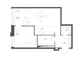 Апарт-комплекс «Верейская 41», планировка 1-комнатной квартиры, 53.35 м²