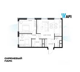 МФК «Сиреневый парк», планировка 3-комнатной квартиры, 58.60 м²