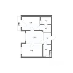 ЖК «Парусная 1», планировка 2-комнатной квартиры, 59.00 м²