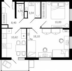ЖК «Десятка», планировка 2-комнатной квартиры, 54.20 м²
