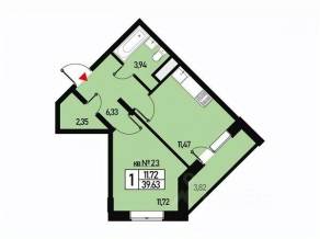 МЖК «Борисоглебское 2», планировка 1-комнатной квартиры, 36.00 м²