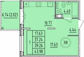МЖК «Образцовый квартал 17», планировка 1-комнатной квартиры, 37.24 м²