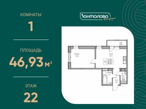 ЖК «Юнтолово», планировка 1-комнатной квартиры, 46.93 м²