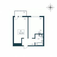ЖК «Расцветай в Янино», планировка 1-комнатной квартиры, 41.40 м²