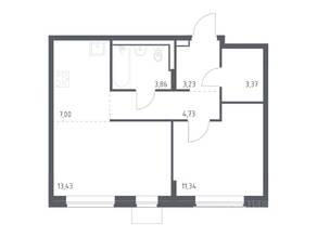 ЖК «Квартал Западный», планировка 1-комнатной квартиры, 46.96 м²