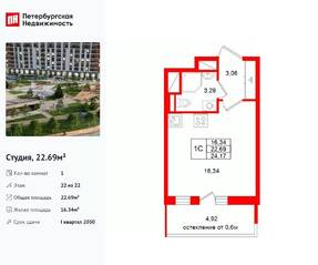 ЖК «Город звезд», планировка студии, 22.69 м²