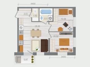 ЖК «Эко-квартал Гармония», планировка 2-комнатной квартиры, 47.81 м²