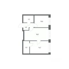 ЖК «NEWПИТЕР», планировка 2-комнатной квартиры, 56.30 м²