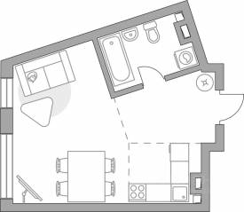 ЖК «Тринити-3», планировка студии, 32.84 м²