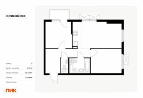 ЖК «Янинский лес», планировка 2-комнатной квартиры, 54.37 м²
