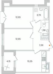 МЖК «Дубровский», планировка 2-комнатной квартиры, 53.53 м²
