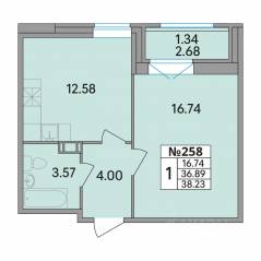 ЖК «Рождественский квартал», планировка 1-комнатной квартиры, 38.23 м²