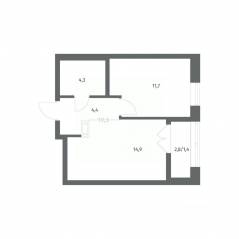 ЖК «NEWПИТЕР», планировка 1-комнатной квартиры, 36.74 м²