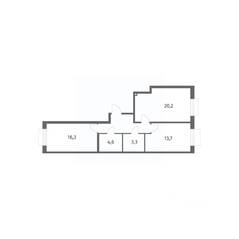 ЖК «Парусная 1», планировка 2-комнатной квартиры, 66.00 м²