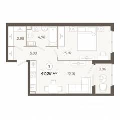 ЖК «Знатный», планировка 1-комнатной квартиры, 47.08 м²