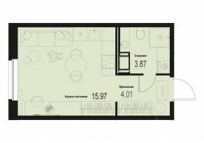 ЖК «ID Murino III», планировка студии, 23.85 м²