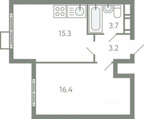 ЖК «Ново-Молоково», планировка 1-комнатной квартиры, 37.90 м²