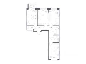 ЖК «Квартал Западный», планировка 3-комнатной квартиры, 74.41 м²