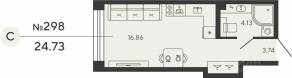 ЖК «Bashni Element», планировка студии, 24.73 м²