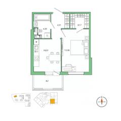 ЖК «Янила», планировка 1-комнатной квартиры, 36.90 м²