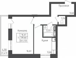 ЖК «Зеленый Оазис-Город», планировка 1-комнатной квартиры, 41.13 м²