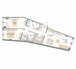 ЖК «Квадрия», планировка 2-комнатной квартиры, 87.90 м²