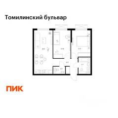 ЖК «Томилинский бульвар», планировка 2-комнатной квартиры, 52.10 м²
