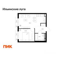 ЖК «Ильинские луга», планировка 1-комнатной квартиры, 37.01 м²