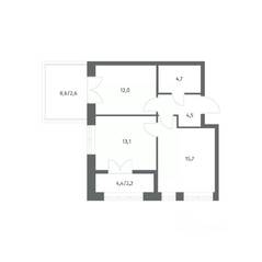 ЖК «NEWПИТЕР», планировка 2-комнатной квартиры, 54.85 м²
