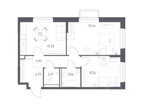 ЖК «Томилино Парк», планировка 2-комнатной квартиры, 54.12 м²