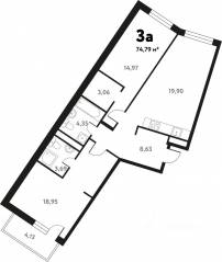 ЖК «Южное Пушкино», планировка 3-комнатной квартиры, 73.95 м²
