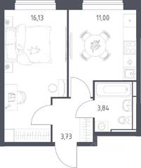 ЖК «Богдановский Лес», планировка 1-комнатной квартиры, 34.70 м²