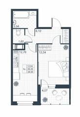 ЖК «Ново-Антропшино», планировка 1-комнатной квартиры, 36.20 м²