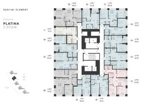 ЖК «Bashni Element», планировка 1-комнатной квартиры, 44.18 м²