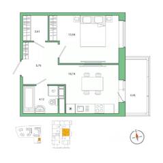 ЖК «Янила», планировка 1-комнатной квартиры, 35.80 м²