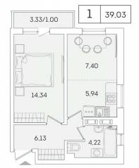 ЖК «Lampo», планировка 1-комнатной квартиры, 37.70 м²