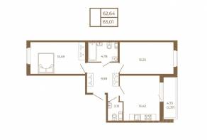 МЖК «Новая история», планировка 2-комнатной квартиры, 65.01 м²