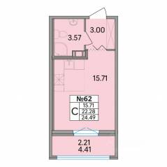 ЖК «Рождественский квартал», планировка студии, 24.49 м²