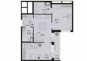 ЖК «ID Murino III», планировка 2-комнатной квартиры, 51.36 м²