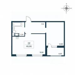 ЖК «Расцветай в Янино», планировка 1-комнатной квартиры, 46.50 м²