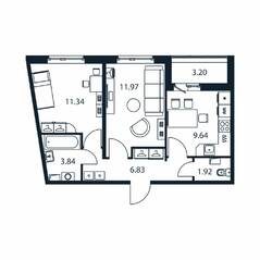 ЖК «Полис ЛАВрики», планировка 2-комнатной квартиры, 44.70 м²