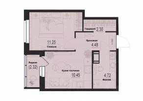 ЖК «ID Murino III», планировка 1-комнатной квартиры, 34.36 м²
