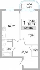 ЖК «Дом-Мегалит в Королёве», планировка 1-комнатной квартиры, 51.00 м²