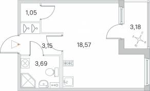 МЖК «Любоград», планировка студии, 28.05 м²