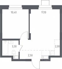 МФК «Люберцы 2023», планировка 1-комнатной квартиры, 35.80 м²