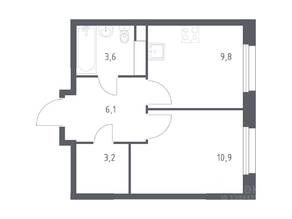 ЖК «ЭкоБунино», планировка 1-комнатной квартиры, 32.60 м²