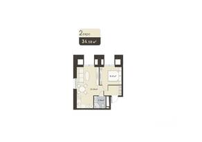 ЖК «Дюна», планировка 1-комнатной квартиры, 34.58 м²