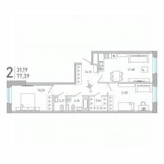 ЖК «Министр», планировка 2-комнатной квартиры, 77.39 м²